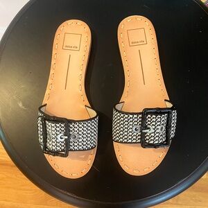 Dolce Vita Dasa Slide  Black and Tan flat slide sandal